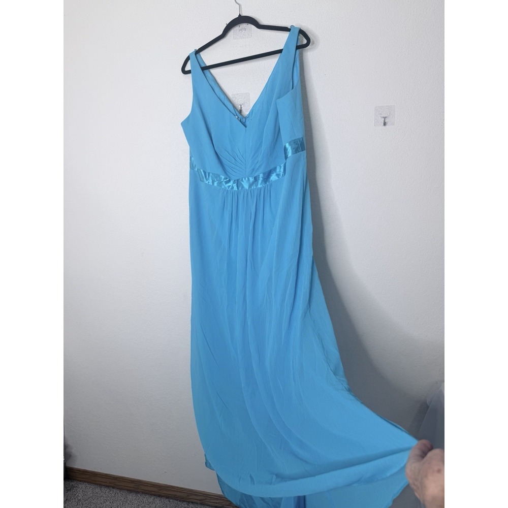 Davids Bridal Formal Dress Womens Size 20 Blue Chiffon Wedding Bridesmaid - Picture 9 of 13